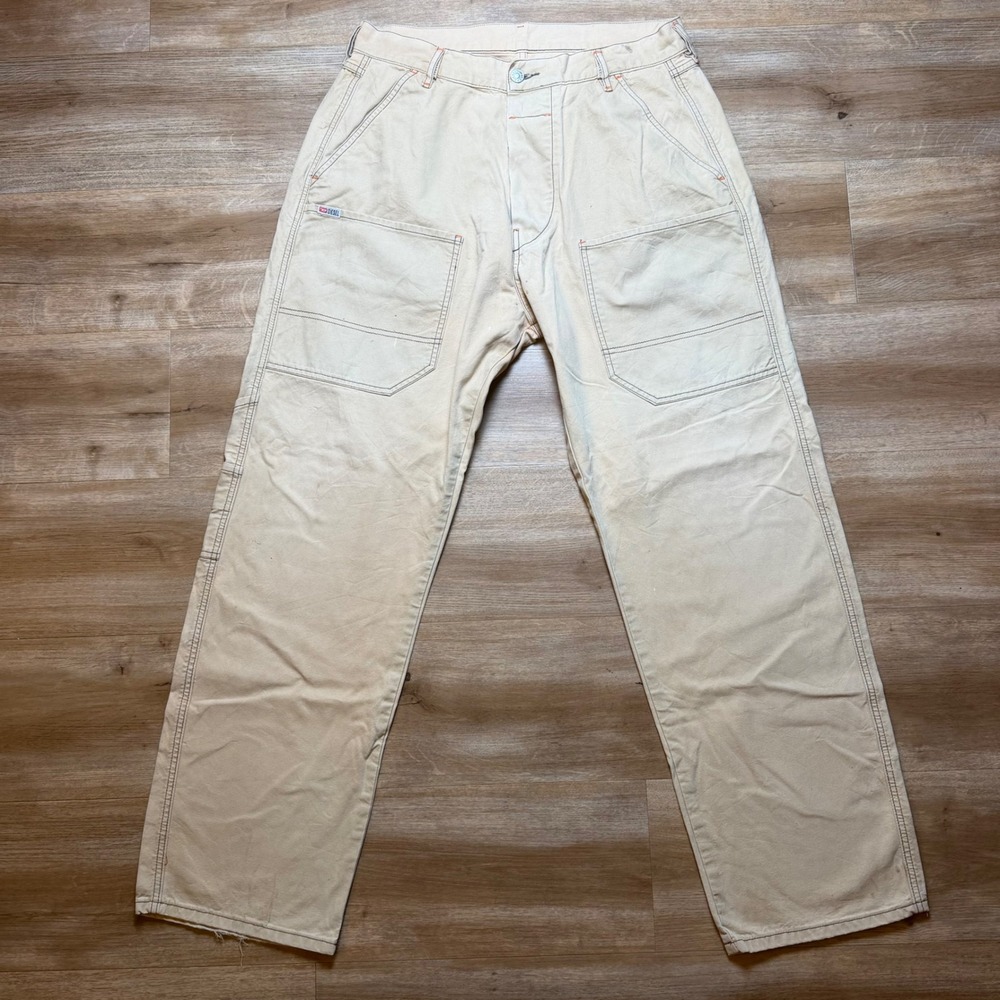 Diesel Carpenter Pants Mens 34 Beige Canvas Workwear Straight Leg Utility Y2K